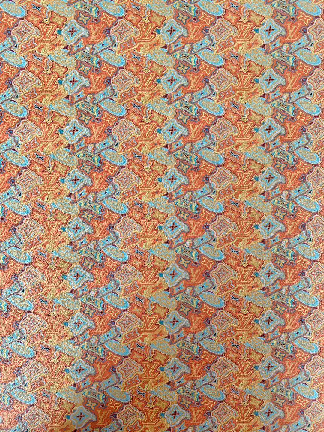 Classic LV Leather Case Fabric,Handmade Bag Fabric,Hand-made Shoes  Fabric By Yard (Orange Geometric Design)