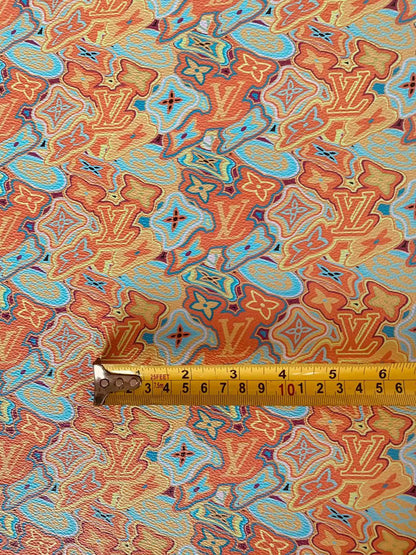 Classic LV Leather Case Fabric,Handmade Bag Fabric,Hand-made Shoes  Fabric By Yard (Orange Geometric Design)