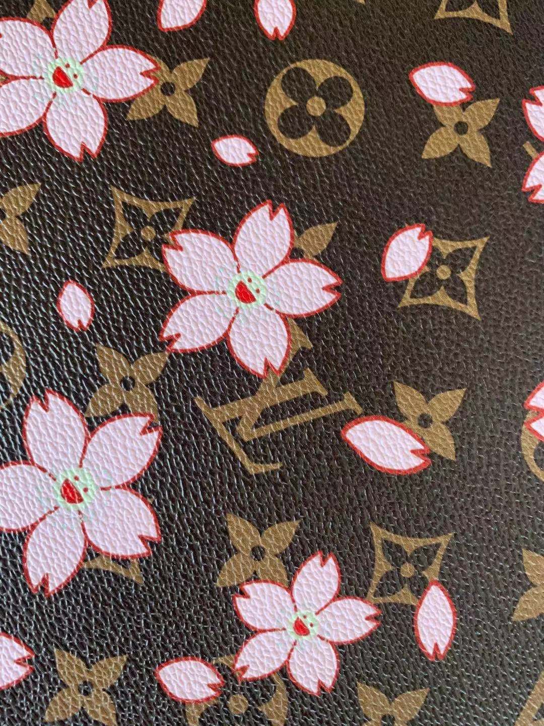 Classic LV Pink Flower Leather Case Fabric, Handmade Bag Fabric, Hand-made Shoes Fabric By Yard