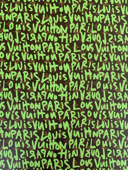 Fashion LV Graffiti Letter Design Vinyl Leather for Handmade Shoes ,Handmade Bags Leather By Yard (Green)