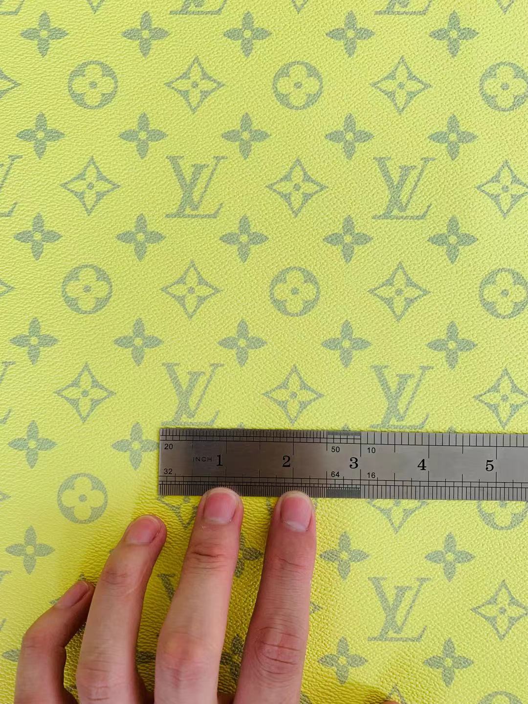 Classic LV crafting leather fabric For Handmade shoes ,bags ,DIY Handicrafts By Yards ( Bright Yellow )