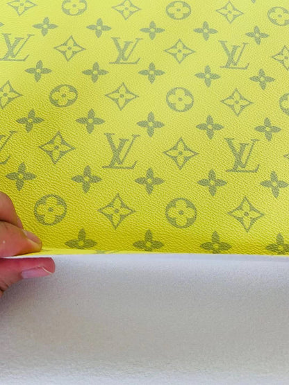 Classic LV crafting leather fabric For Handmade shoes ,bags ,DIY Handicrafts By Yards ( Bright Yellow )