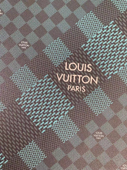 Classic Louis Vuitton Geometric square Leather Case Fabric For Handmade bags and shoes, Big with Small Grid Leather ( Atrovirens )