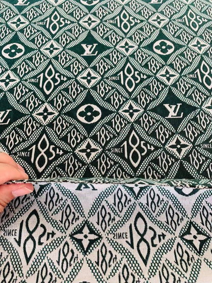 Classic LV 1854 Jacquard Canvas Cloth Fabric ,Handmade shoes fabric ,clothing fabric Handcraft fabric By Yard (Green)