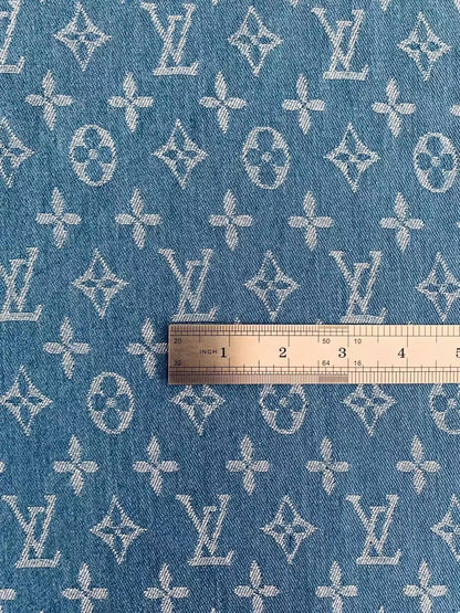 Fashion LV Wash Denim Woven Jacquard fabric ,Jean Fabric For Handmade Goods By Yard ( Wathet )