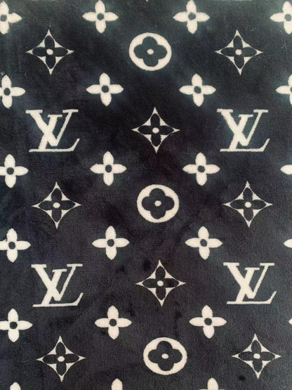 Classic LV Double-Sided Flannel Knitted Jacquard Plush Fabric For Handmade Handicrafts By Yards (Black)