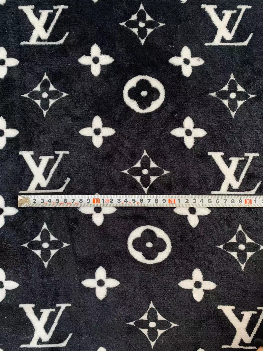 Classic LV Double-Sided Flannel Knitted Jacquard Plush Fabric For Handmade Handicrafts By Yards (Black)