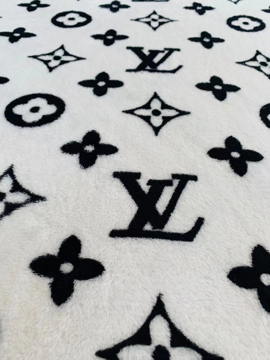 Classic LV Double-Sided Flannel Knitted Jacquard Plush Fabric For Handmade Handicrafts By Yards (White)