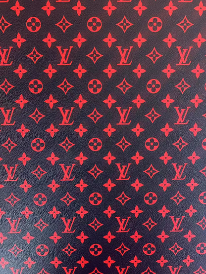 Classic LV Vinyl Leather Case Fabric, Handmade Bag Fabric ,Hand-made Shoes  Fabric By Yard(Black With Red)