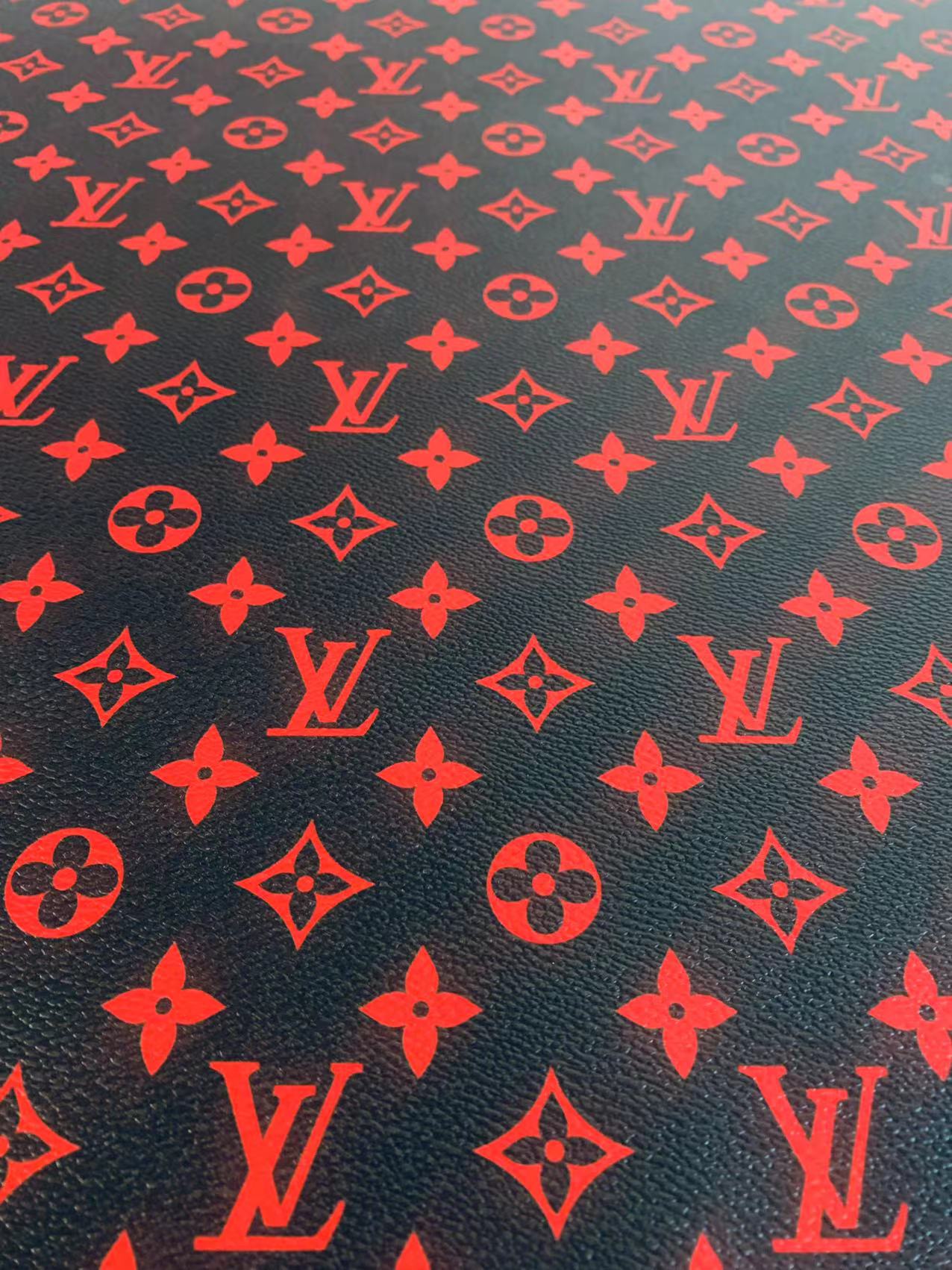 Classic LV Vinyl Leather Case Fabric, Handmade Bag Fabric ,Hand-made Shoes  Fabric By Yard(Black With Red)