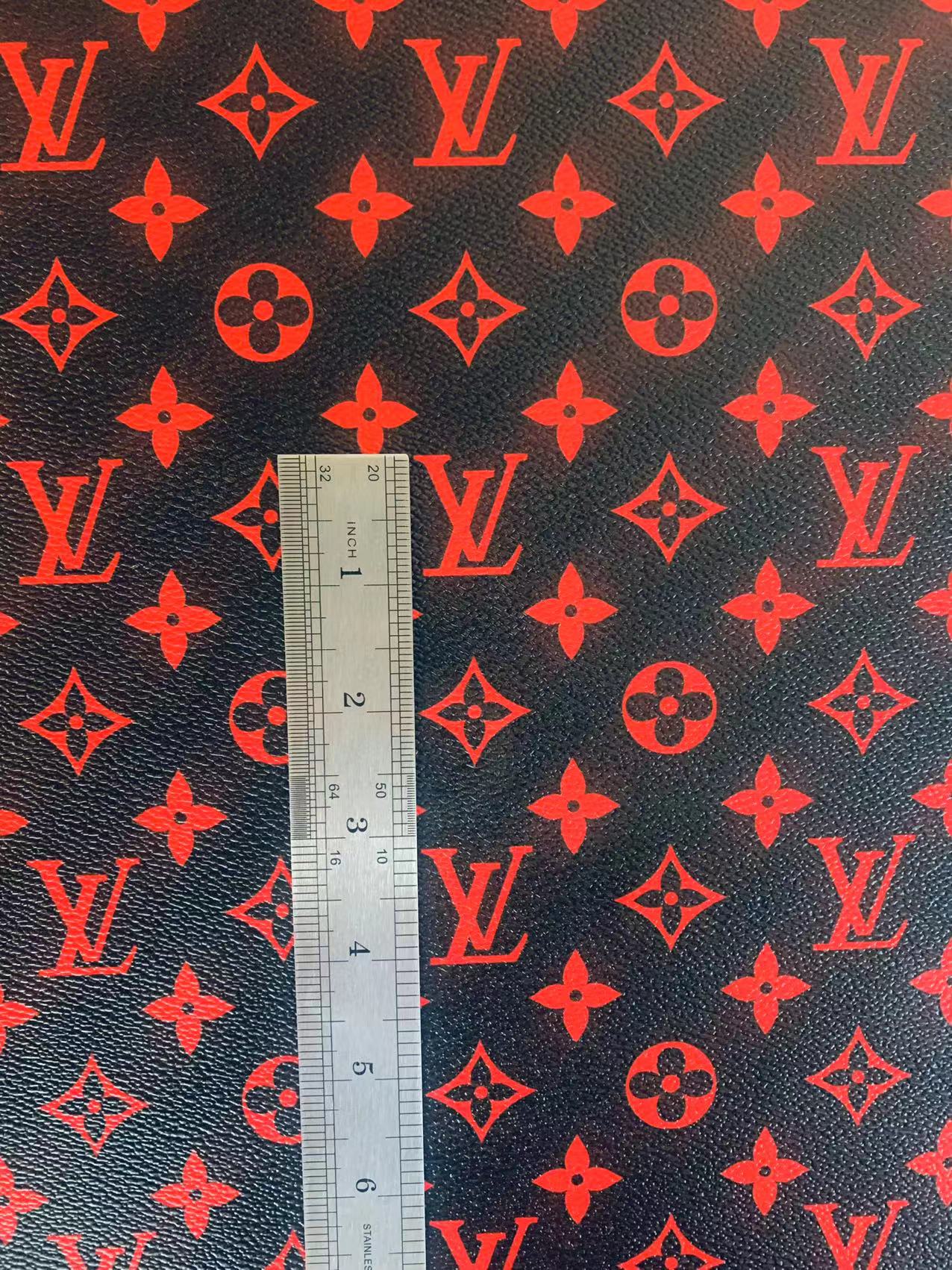 Classic LV Vinyl Leather Case Fabric, Handmade Bag Fabric ,Hand-made Shoes  Fabric By Yard(Black With Red)