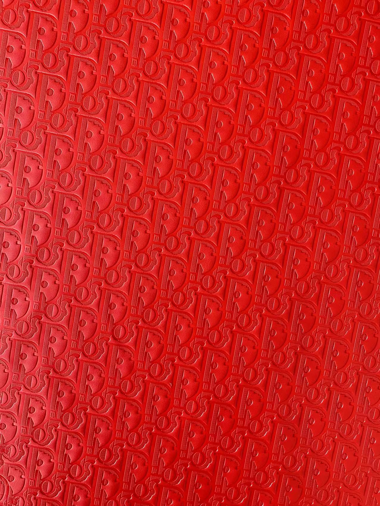 Classic  Dior Embossed Craft Leather Fabric Shoes Leather , Bags Leather Fabric By Yards (Red)