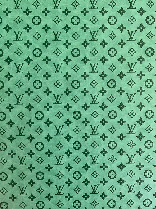 Fashion LV Vantage Embossed Leather Fabric For Handmade Shoes ,Bags and DIY Handicrafts By Yard (Green)