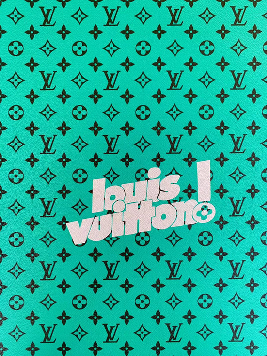 CLASSIC GREEN  BIG LOUIS VUITTON DESIGN LEATHER CASE FABRIC, HANDMADE BAG FABRIC, HAND-MADE SHOES  FABRIC BY YARD