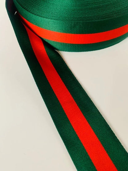 Fashion Gucci 2 inch Strap ,Handmade Striped Ribbon Trim Embroidered For shoes ,Bags ,Handicrafts By Yard (Green with Red )