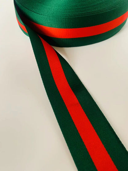 Fashion Gucci 2 inch Strap ,Handmade Striped Ribbon Trim Embroidered For shoes ,Bags ,Handicrafts By Yard (Green with Red )