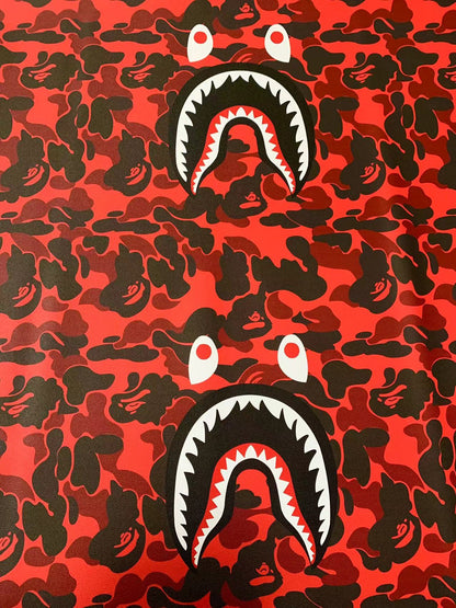 Fashion Bape Shark Teeth Design Custom Leather Fabric For Bags Leather Shoes Custom Leather By Yard (Red)