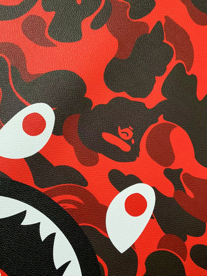 Fashion Bape Shark Teeth Design Custom Leather Fabric For Bags Leather Shoes Custom Leather By Yard (Red)