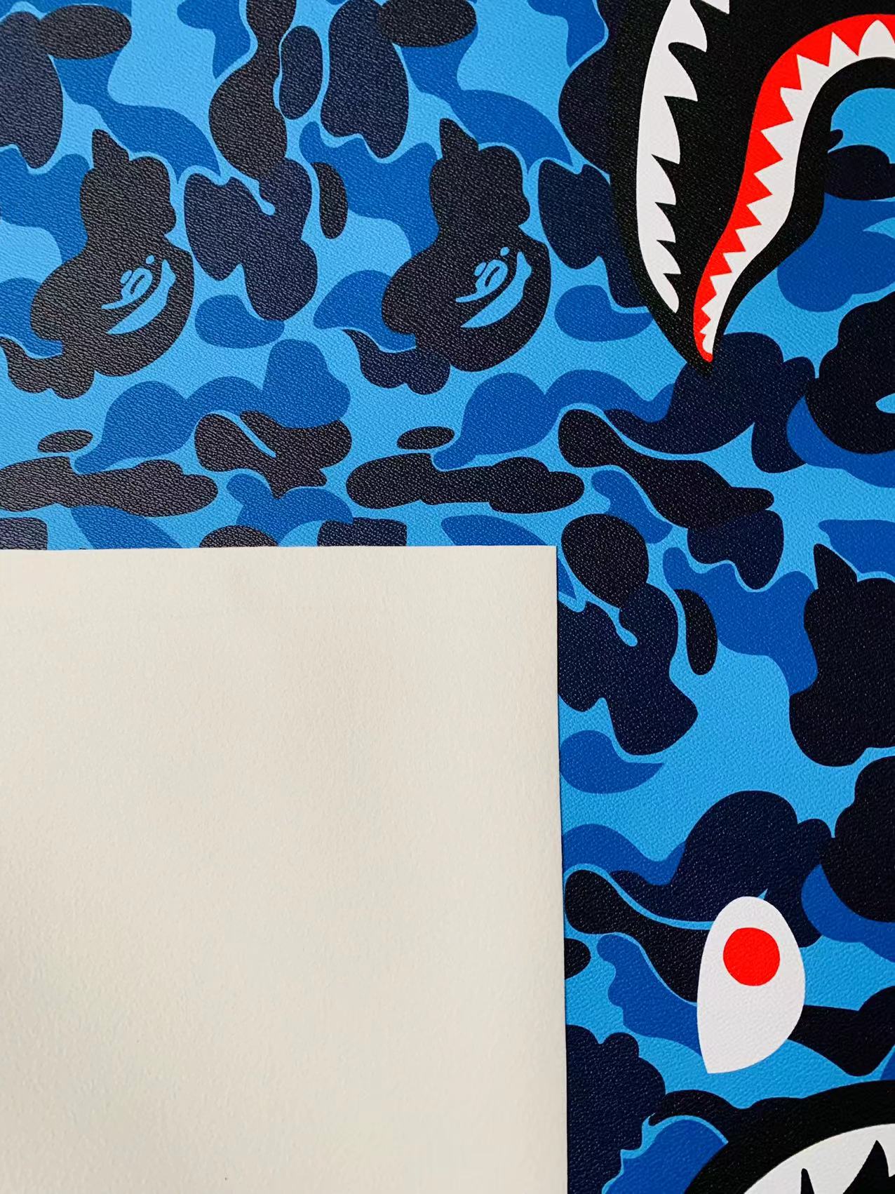 Fashion Bape Shark Teeth Design Custom Leather Fabric For Bags Leather Shoes Custom Leather By Yard (Blue)