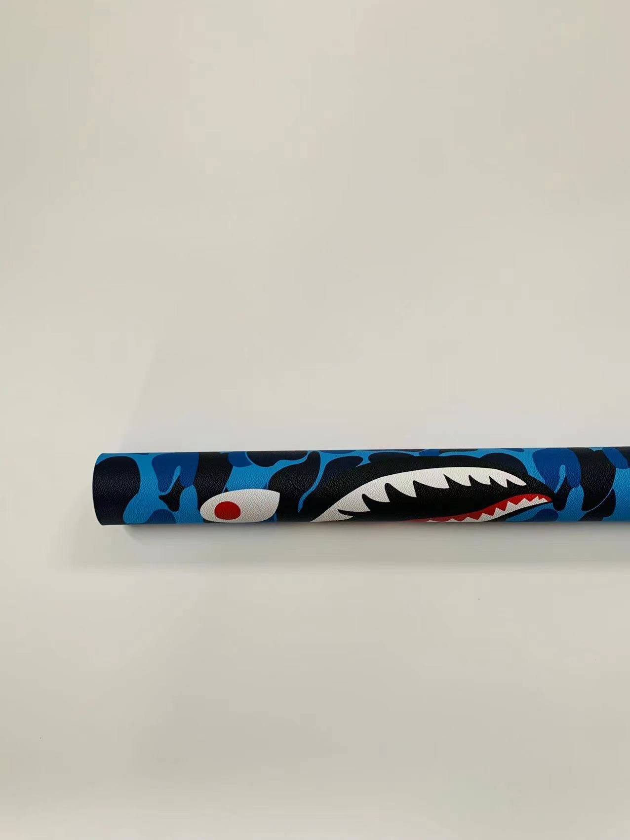 Fashion Bape Shark Teeth Design Custom Leather Fabric For Bags Leather Shoes Custom Leather By Yard (Blue)