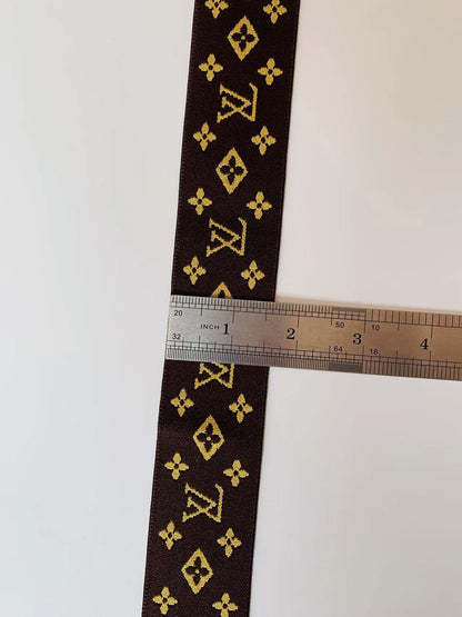 Fashion LV 1.5 inch Elastic Strap ,Handmade Striped Ribbon Trim Embroidered For Handicrafts By Yard(Brown)