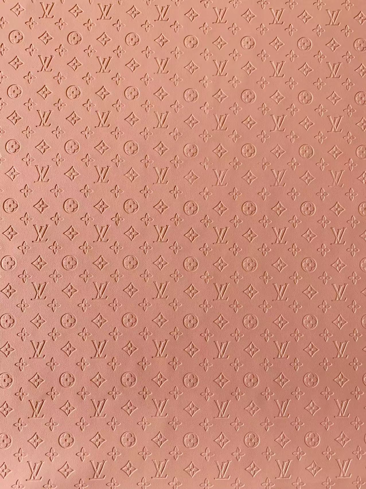 Fashion 0.5 inch  Embossed LV Craft Leather Fabric Shoes Leather , Bags Leather Fabric By Yards (Pink)