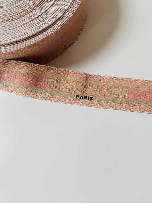 Christian Dior Paris 2.5 inch Elastic Strap ,Handmade Striped Ribbon Trim Embroidered For shoes ,Bags ,Clothing ,Handicrafts By Yard (Pink)