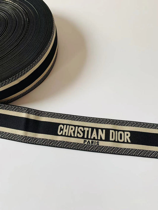 Christian Dior Paris 2.5 inch Elastic Strap ,Handmade Striped Ribbon Trim Embroidered For shoes ,Bags ,Clothing ,Handicrafts By Yard (Black)