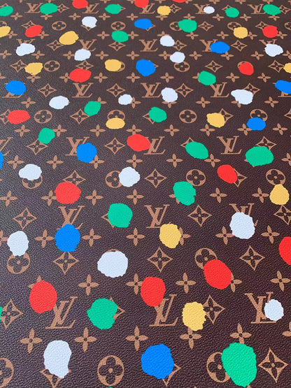 New LV With Colorful Point Design Leather Fabric For Handmade Shoes ,Bags ,HandicraftBy Yard