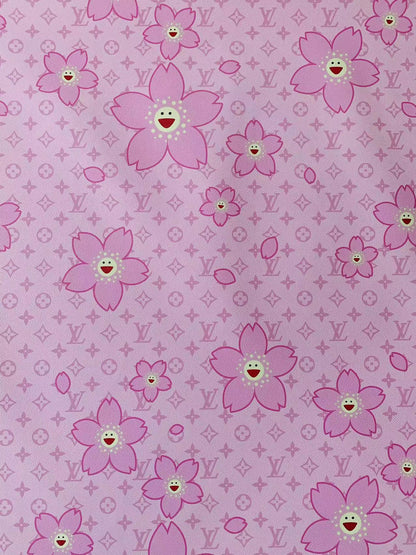 New Fashion Big and Small Pink Peach Design LV Leather Fabric For Handmade Handicraft Goods By Yards