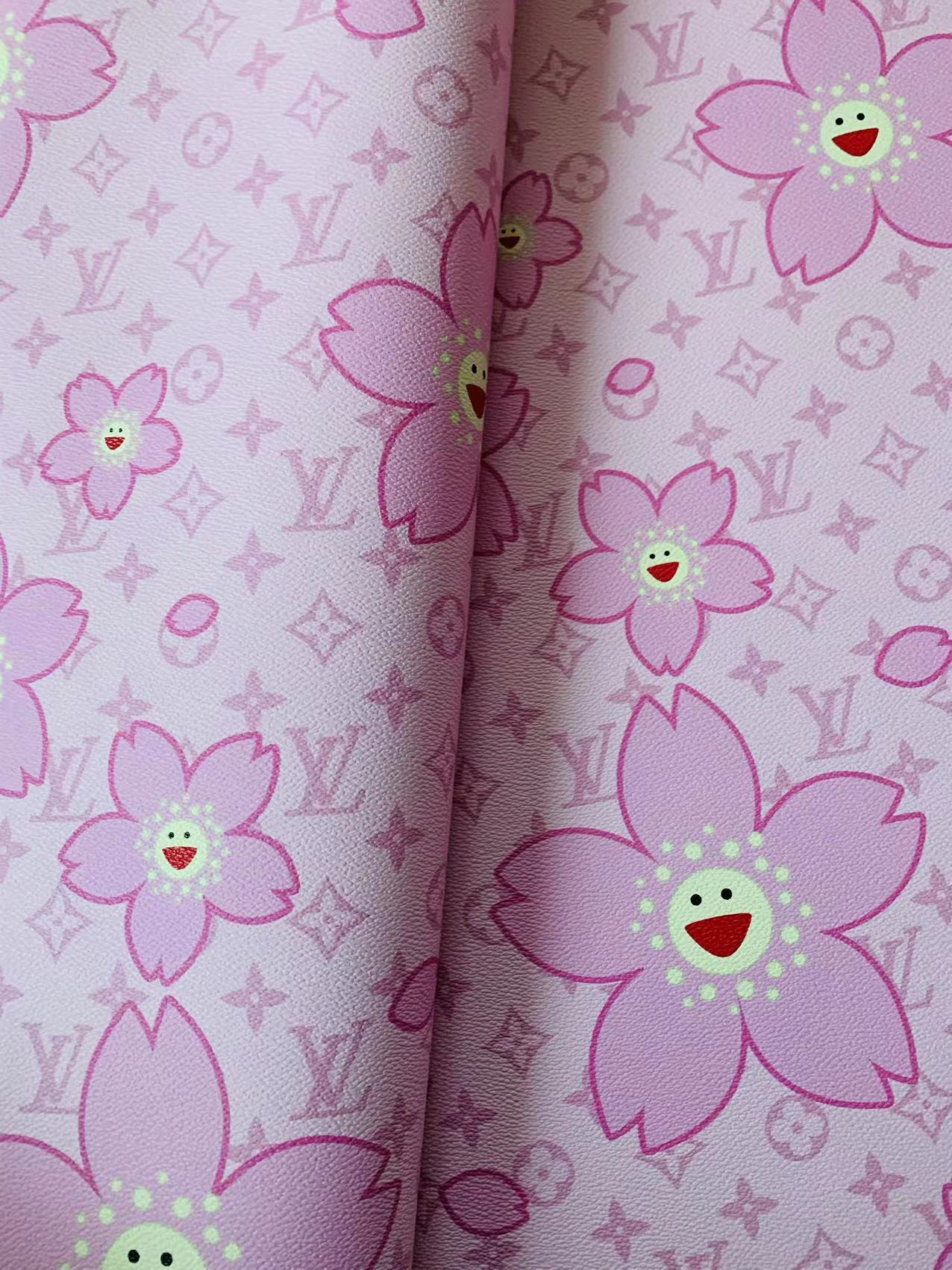 New Fashion Big and Small Pink Peach Design LV Leather Fabric For Handmade Handicraft Goods By Yards