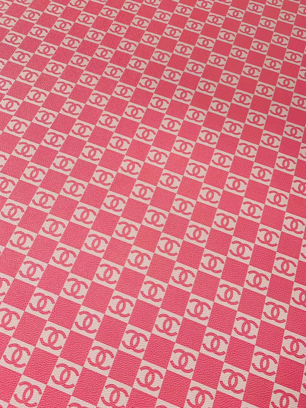 Fashion 1 inch Size Pink Chanel Design Leather Fabric For Handmade Handicraft Goods By Yards