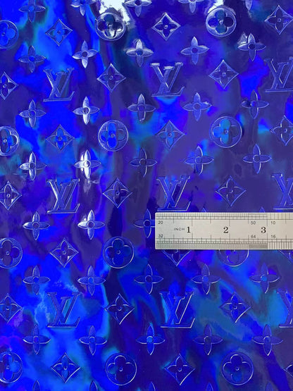 Jewelry Blue Embossed LV Crafting Lacquer Leather Fabric For Handmade Bags ,Shoes and DIY Handicrafts By Yards