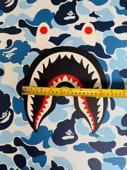 Fashion Bape Shark Teeth Design Custom Leather Fabric For Bags Leather Shoes Custom Leather By Yard (Sky Blue)