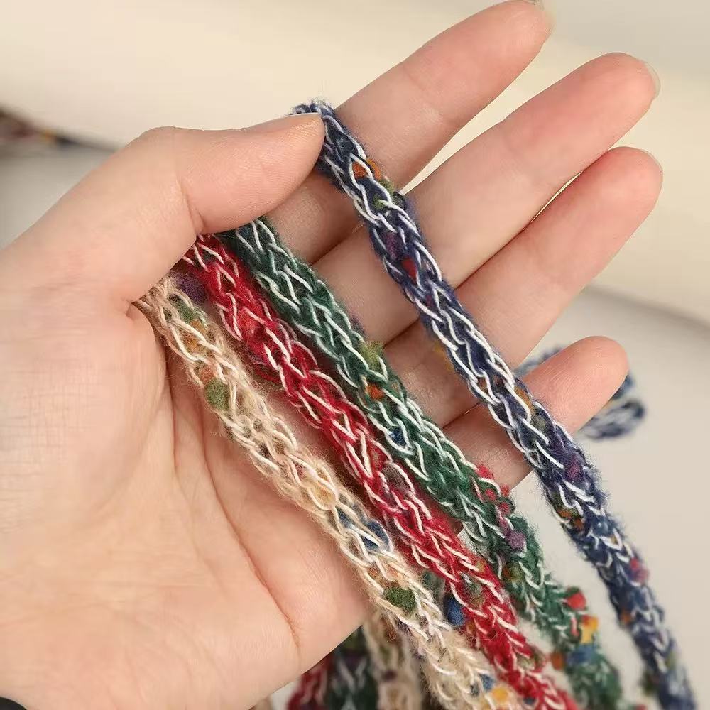 Craft 8MM Wool with Polyester Colorful Blended Yarn For Handmade DIY Sewing ,Shoelace Goods By Yard