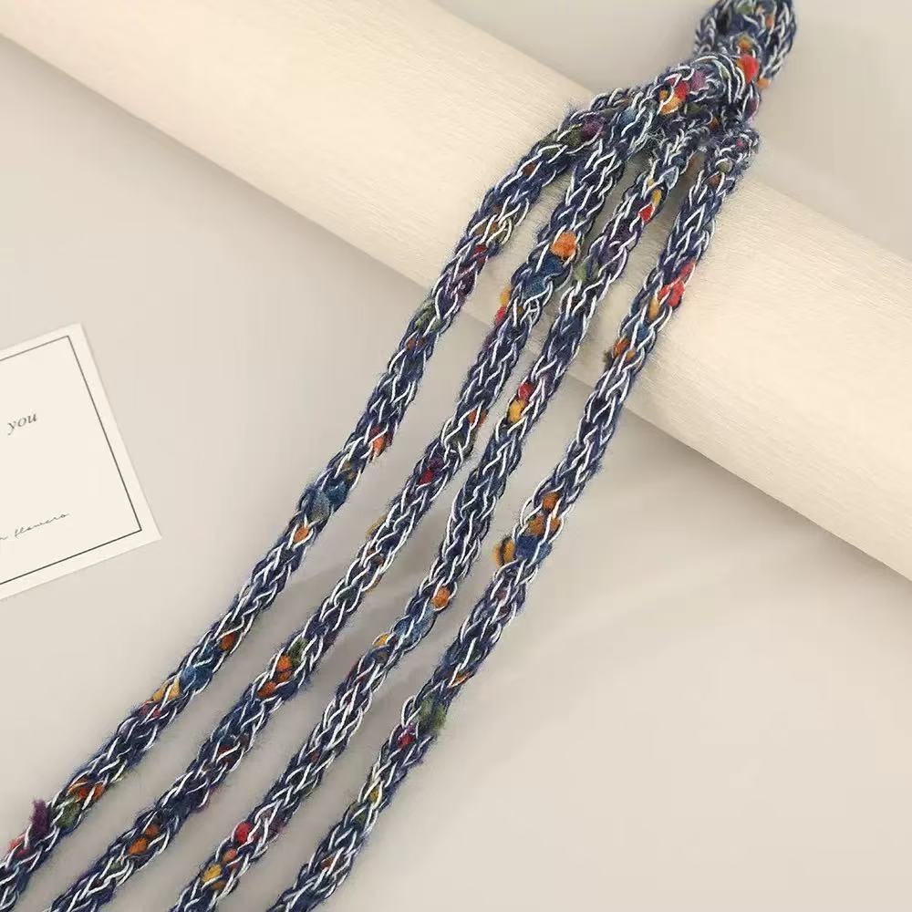 Craft 8MM Wool with Polyester Colorful Blended Yarn For Handmade DIY Sewing ,Shoelace Goods By Yard