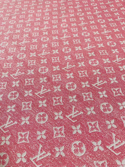 Tianchao Pink LV Denim Woven Jacquard fabric ,Jean Fabric For Handmade Goods By Yard