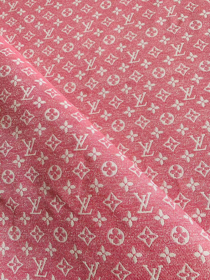 Tianchao Pink LV Denim Woven Jacquard fabric ,Jean Fabric For Handmade Goods By Yard