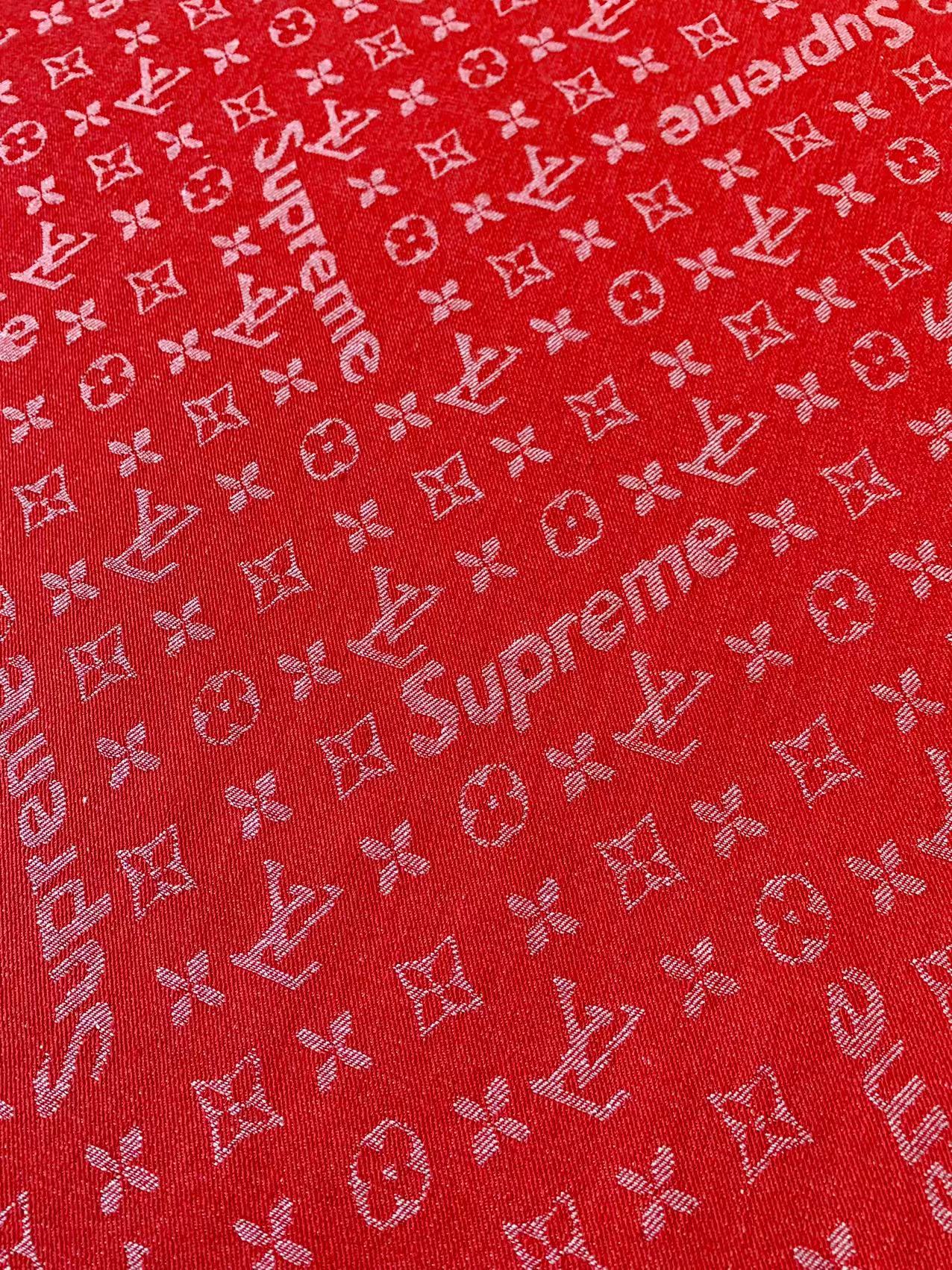 Classic Red LV With Supreme Denim Woven Jacquard fabric , Jean Fabric For Handmade Goods By Yard