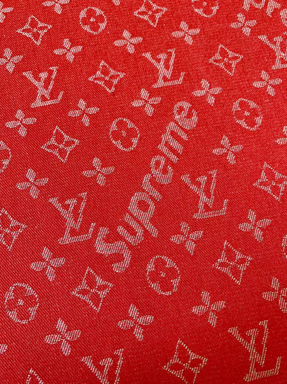 Classic Red LV With Supreme Denim Woven Jacquard fabric , Jean Fabric For Handmade Goods By Yard