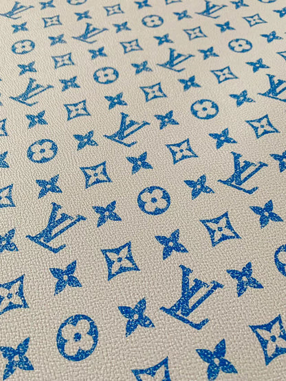 Tianchao New Design Blue LV Crack Vinly Leather Fabric For Handmade Sneakers,Bags and Handicraft Goods By Yard