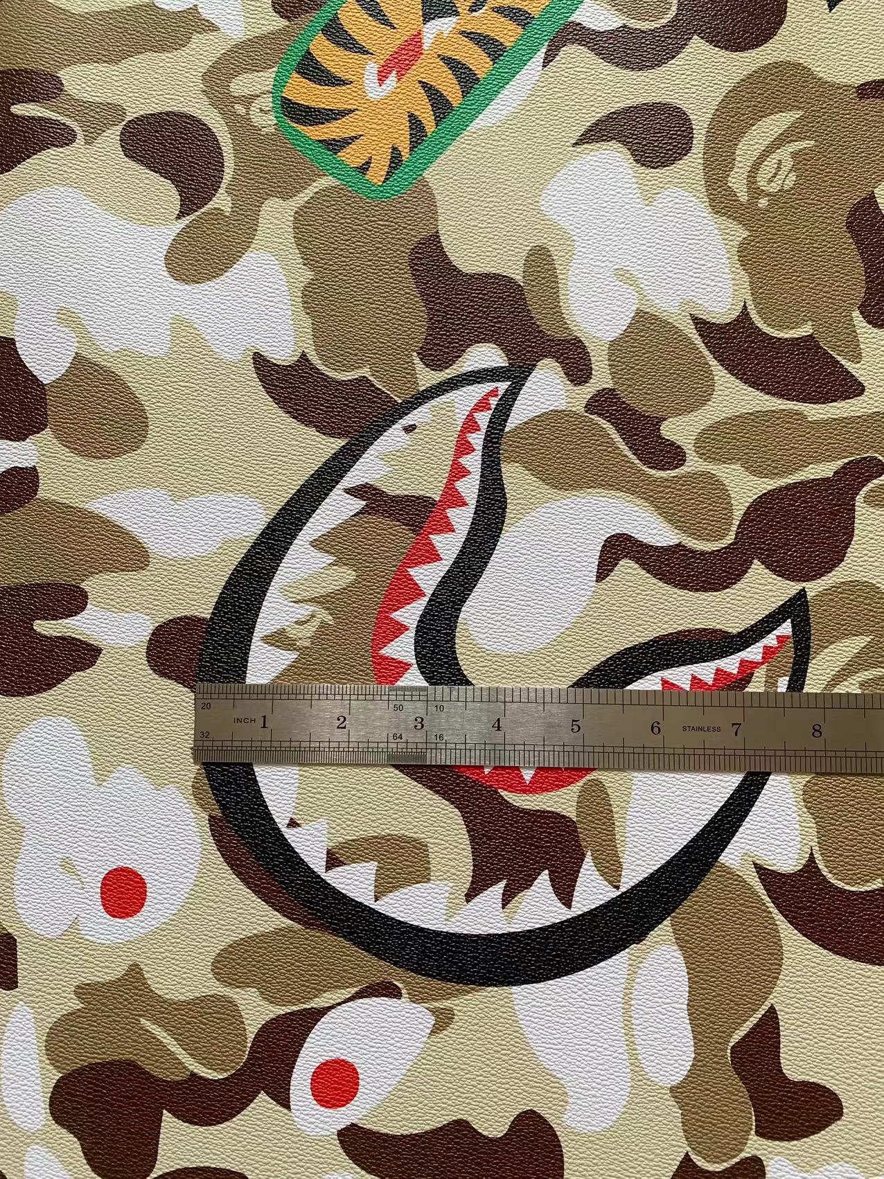 Tianchao New Camouflage Color Bape Shark Teeth WGM Design Custom Leather Fabric For Bags Leather Shoes Custom Leather By Yard