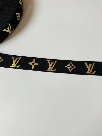 Fashion LV Gilding Technology 1.4 inch Strap ,Elastic Ribbon Trim Embroidered For Handicrafts By Yard