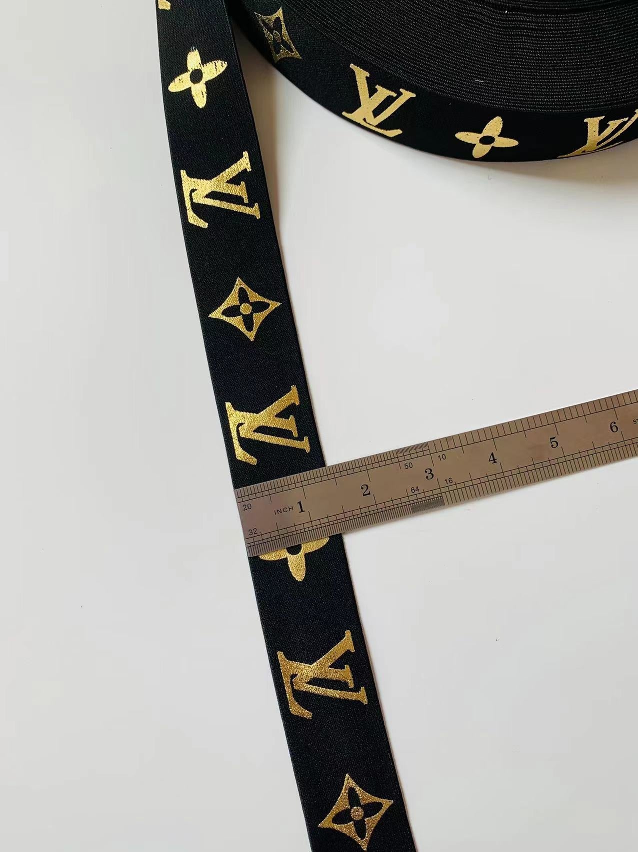 Fashion LV Gilding Technology 1.4 inch Strap ,Elastic Ribbon Trim Embroidered For Handicrafts By Yard