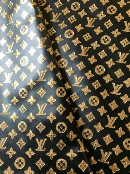 Classic LV Gilding Embossed Leather Fabric ,Handmade Bags Leather ,Handmade Shoes Leather By Yard(Black with gold word)