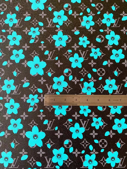 Craft Peach Flower Design LV Leather Fabric For Handicraft Goods By Yard (Black)