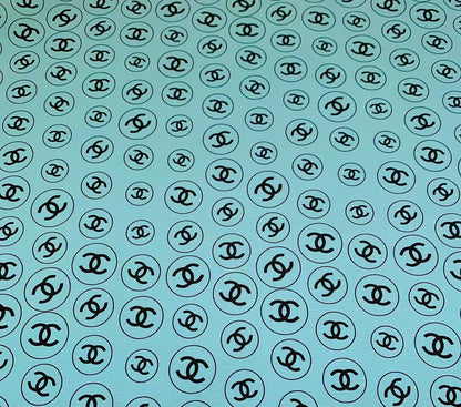 Custom Sky Blue Chanel Design Leather For DIY Sneakers And Upholstery By Yard