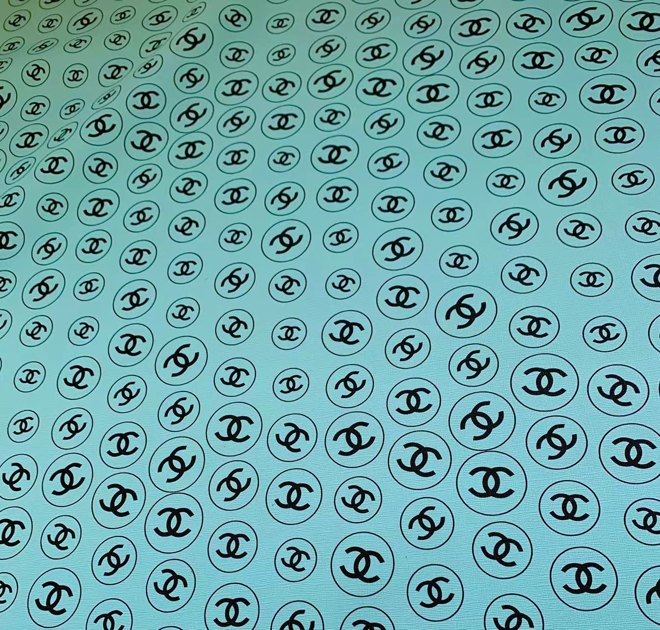 Custom Sky Blue Chanel Design Leather For DIY Sneakers And Upholstery By Yard