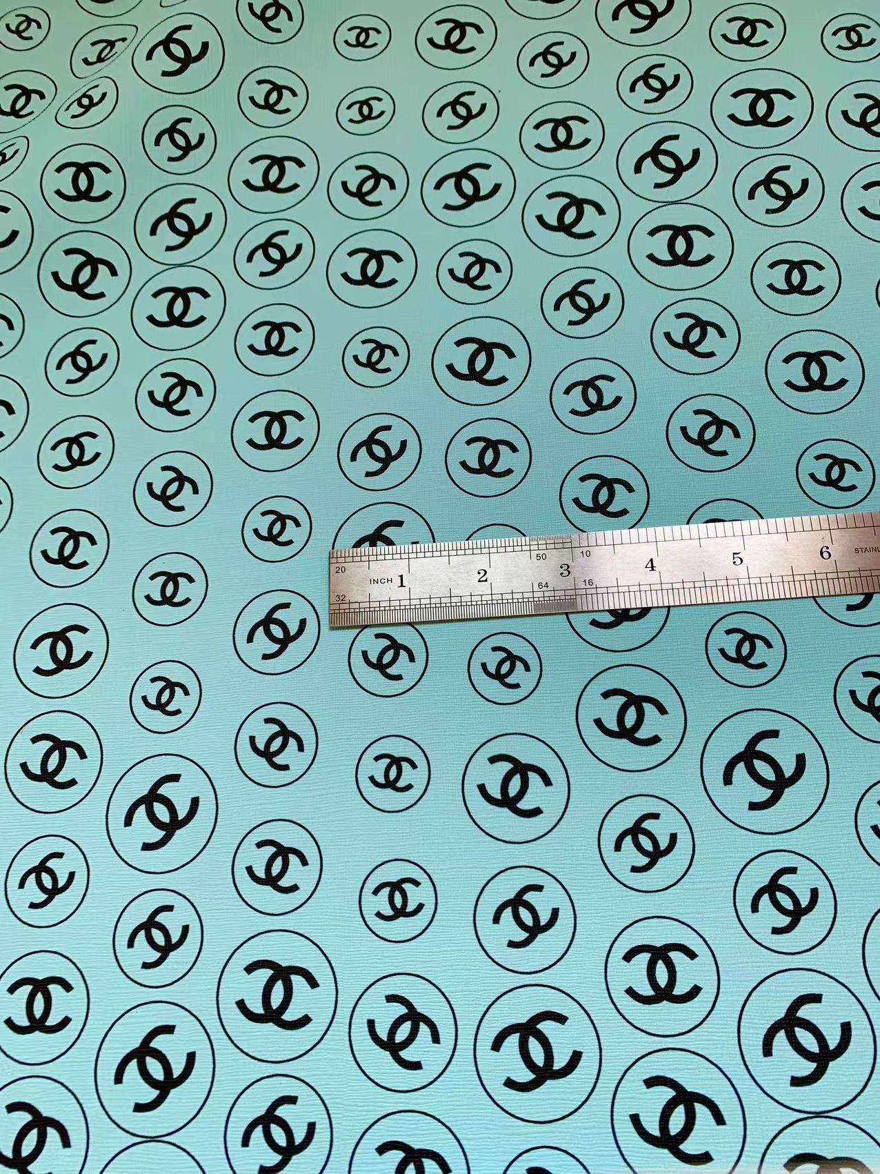 Custom Sky Blue Chanel Design Leather For DIY Sneakers And Upholstery By Yard