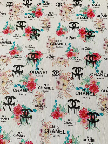 Craft Chanel N5 Paris Deisgn Leather Fabric For Handmade DIY Sneakers Upholstery Car Seats